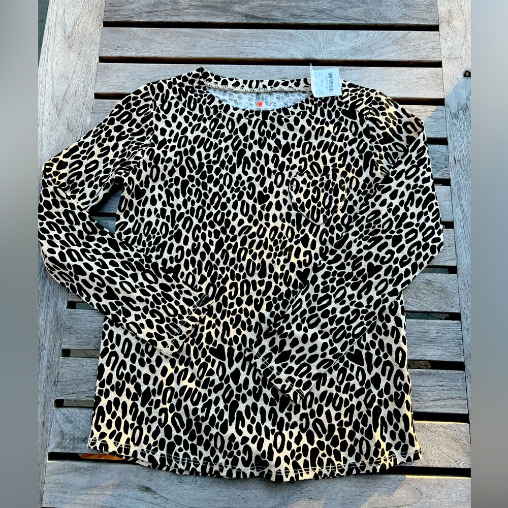 NWT Crewcuts Girls' long-sleeve T-shirt in heart leopard print Size 6/7
